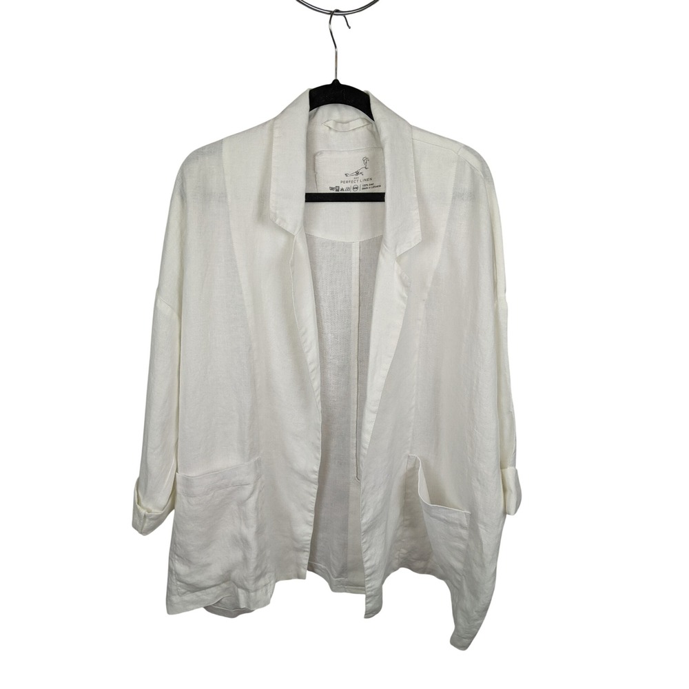 Not Perfect Linen White 100% Linen Open Front Oversized Blazer Jacket S/M